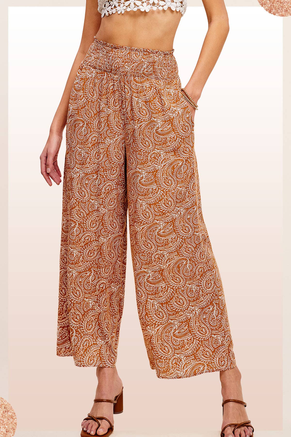 Boho Paisley Print Wide Leg Flowy Pants with Pockets - Whimsical Details - ["Flare pants","flouncy pants","pants","Spring"]