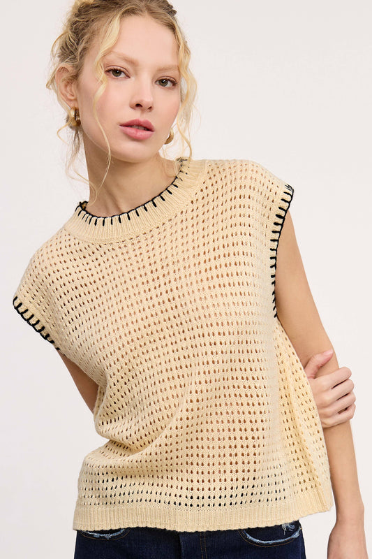 Crochet Knit Stitching Detailed Sleeveless Top