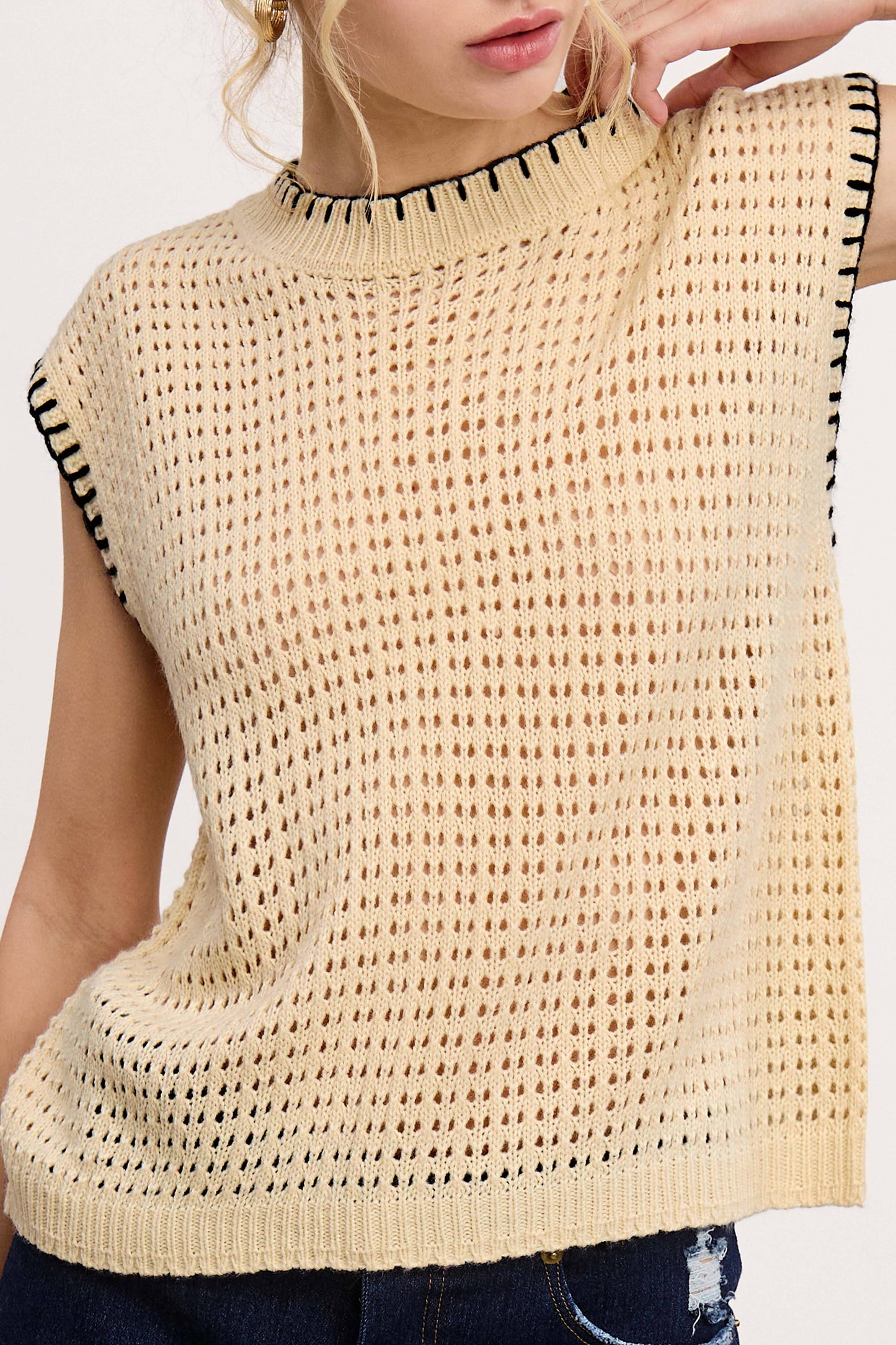 Crochet Knit Stitching Detailed Sleeveless Top