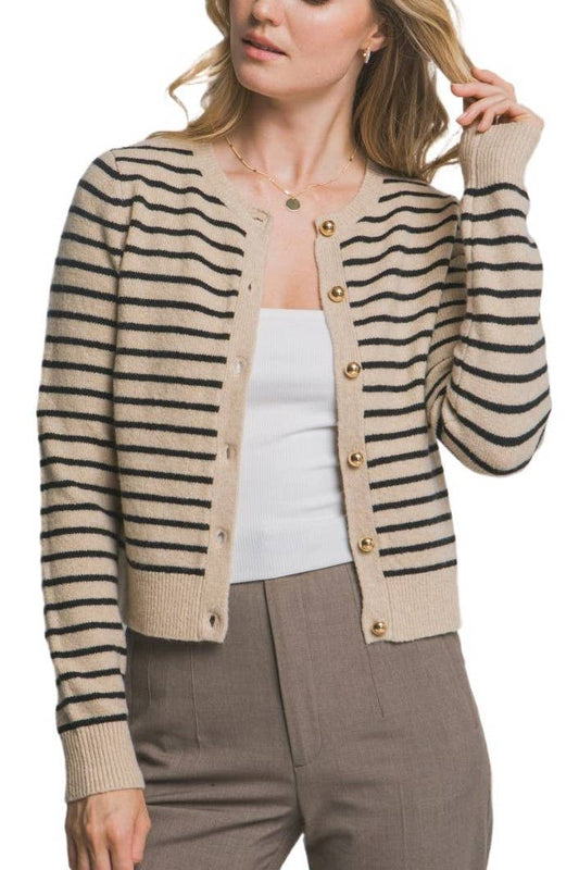 Striped Crew Neck Cardigan