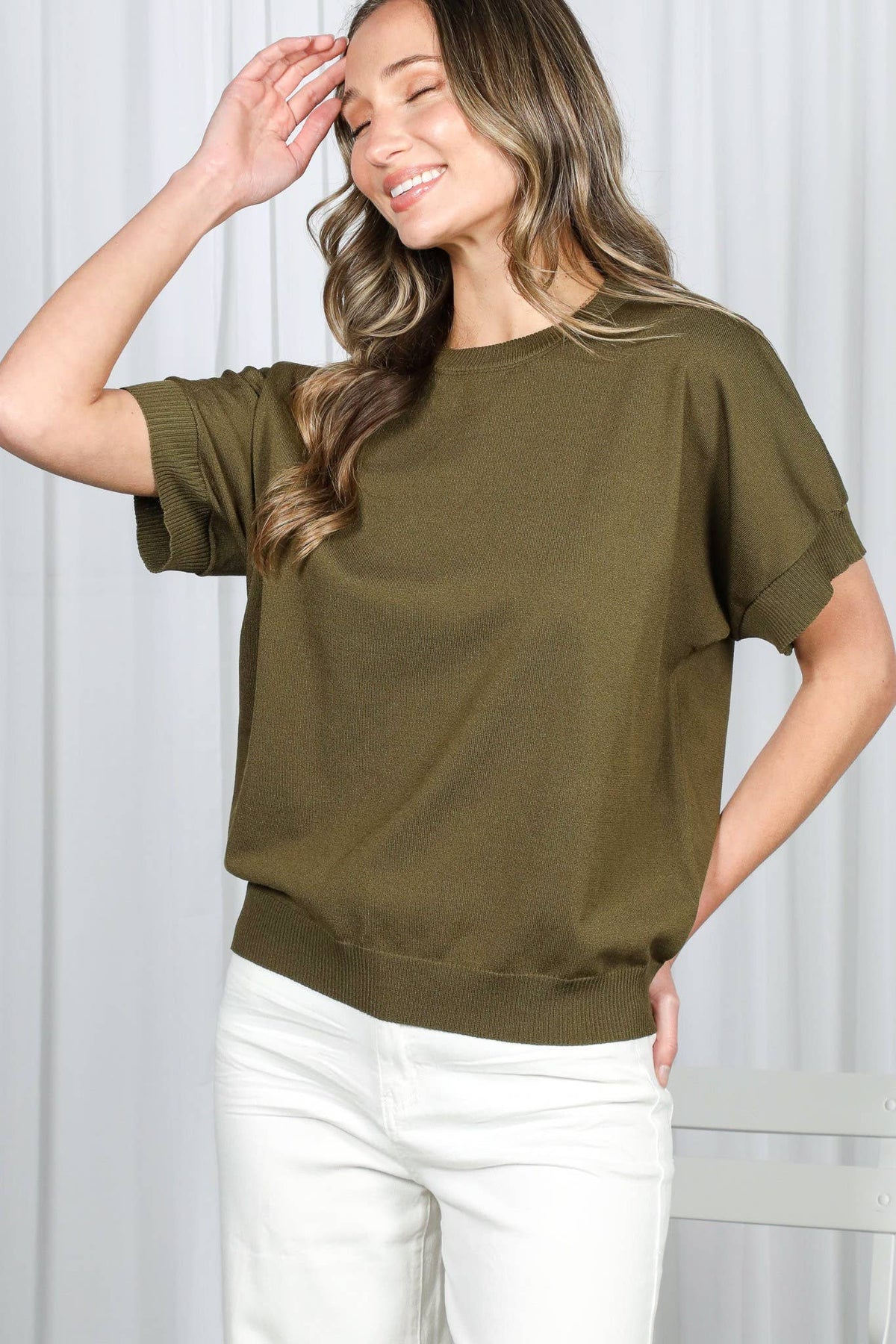 Crew Neck Dolman Sleeve Lightweight Sweater Top