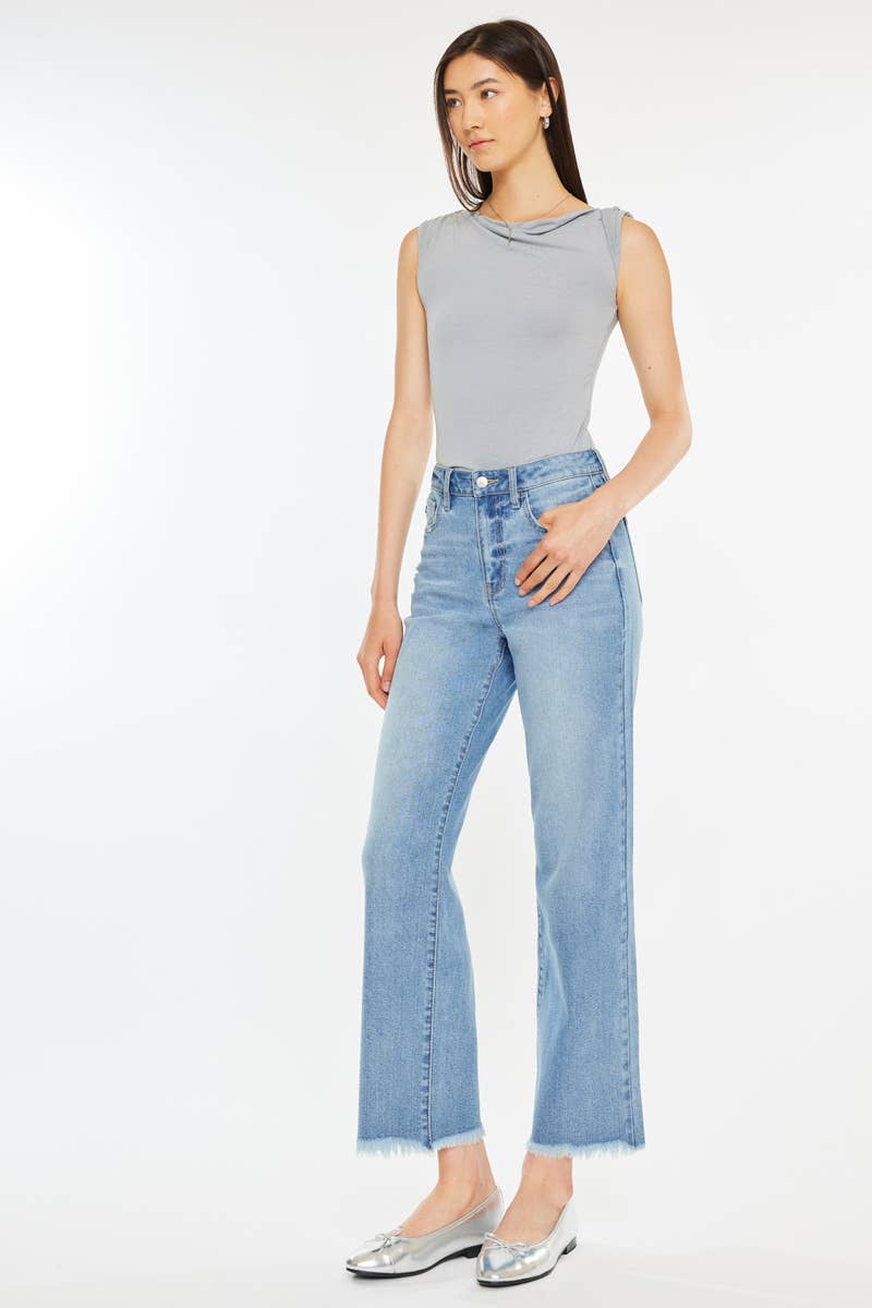 High Rise Slim Wide Leg Medium Wash Jeans