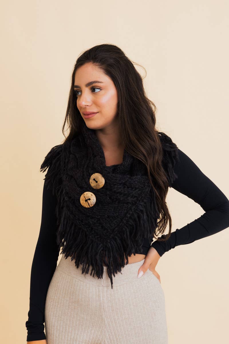 Heathered Shoulder Warmer With Coco Buttons - Whimsical Details - []