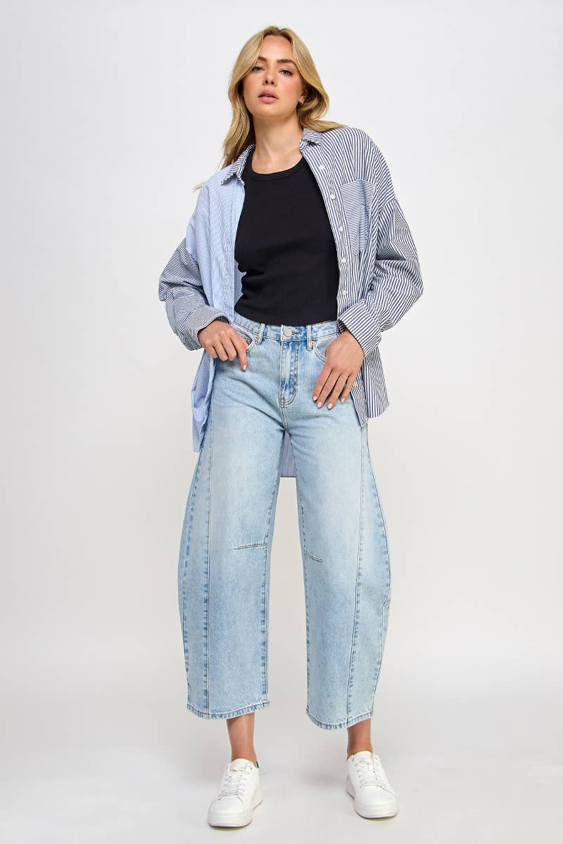 HIGH RISE BAGGY BARREL JEANS - Whimsical Details - ["baggy","barrel jeans","trendy"]