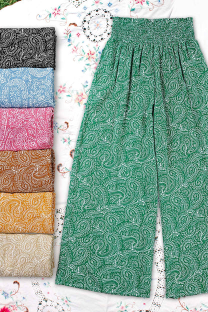Boho Paisley Print Wide Leg Flowy Pants with Pockets - Whimsical Details - ["Flare pants","flouncy pants","pants","Spring"]
