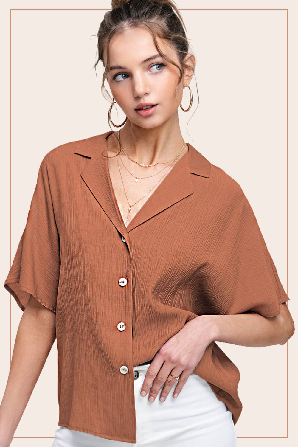 Lightweight Solid Button Down V-neck Shirts