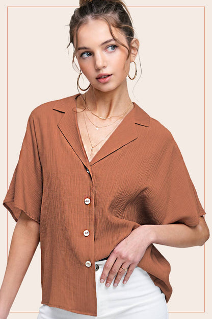 Lightweight Solid Button Down V-neck Shirts