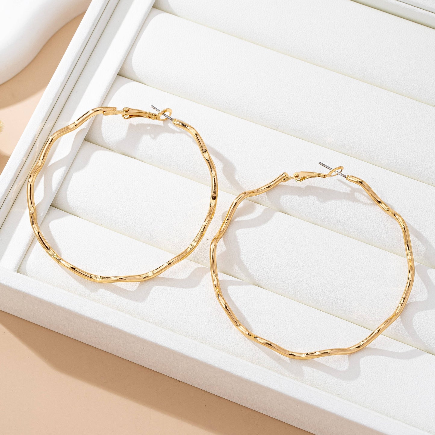 Natalie Oversized Hammered Gold Wavy Hoop Earrings