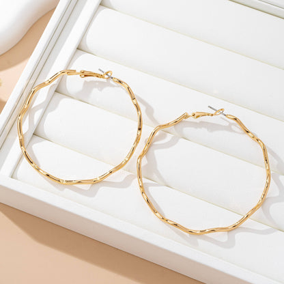 Natalie Oversized Hammered Gold Wavy Hoop Earrings