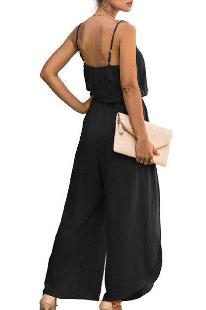 Spaghetti Strap Wide Leg Jumpsuit - Whimsical Details - jumpsuit, romper, spagetti strap, summer, wide leg