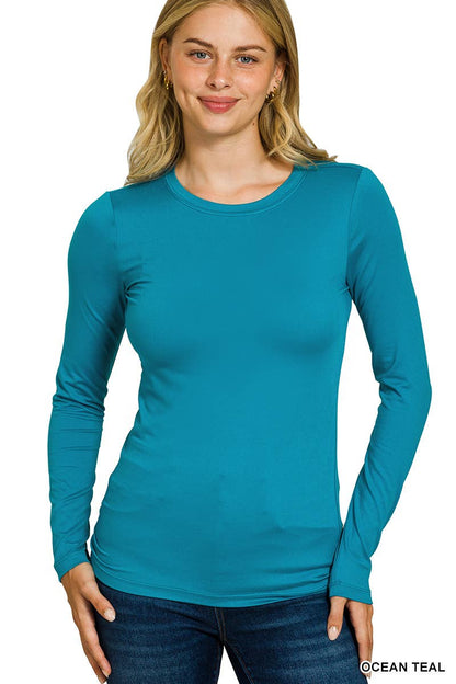 Brushed Microfiber Long Sleeve Round Neck Tee