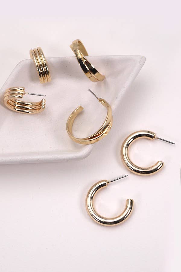 FREYA MULTI CLASSIC HOOP TRIO EARRINGS - Whimsical Details - ["earrings","gold","hoops"]