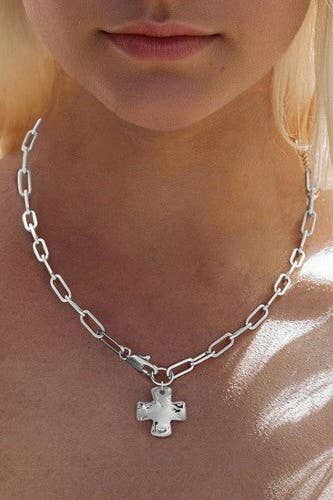 Kara Notable hammered Cross Necklace with Front Toggle