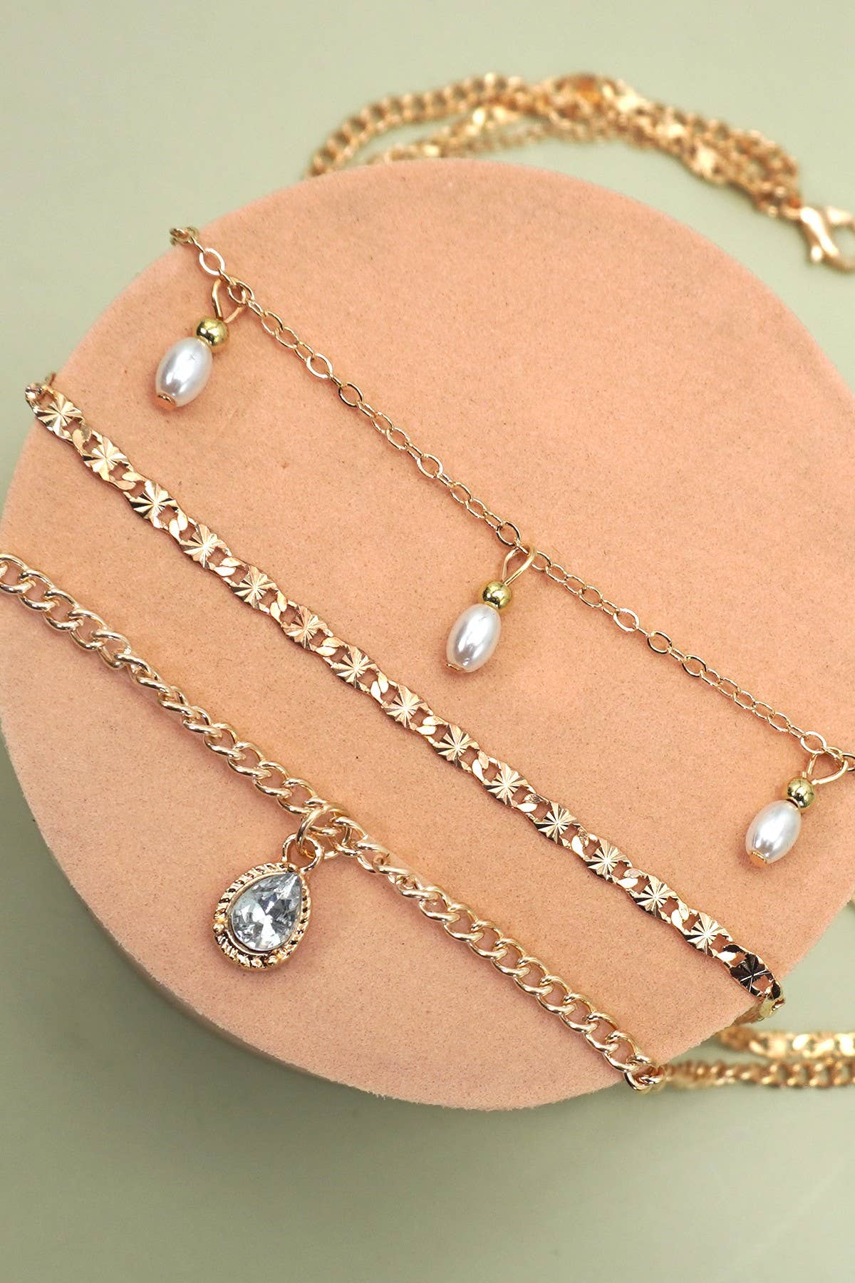 BRENNA MULTI LAYER STONE CHAIN TEARDROP CHARM NECKLACE