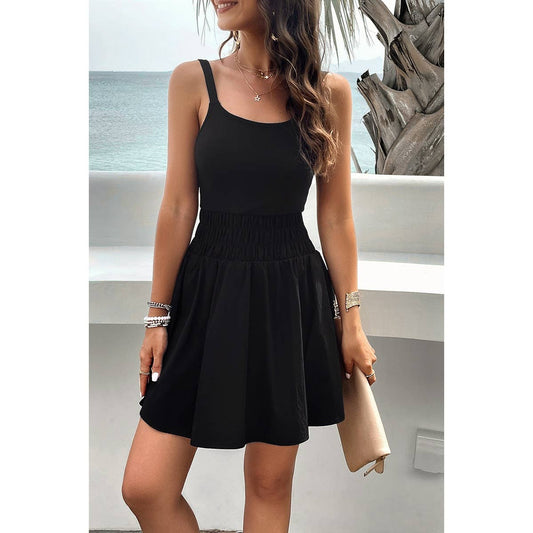 Sleeveless Low Neck Elastic Waist Athletic Dress - Whimsical Details