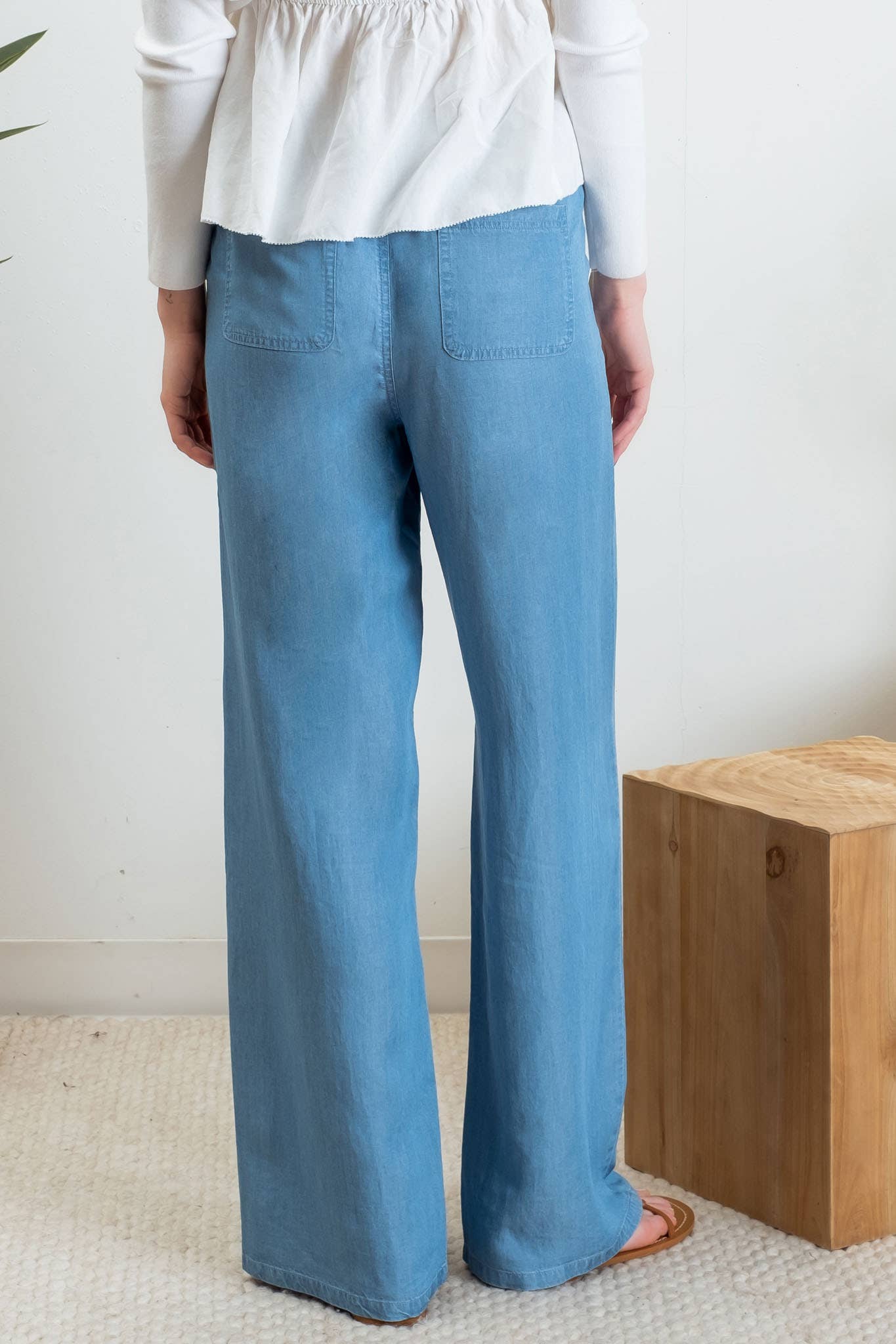 CHAMBRAY HIGH WAIST DRAWSTRING PANTS - Whimsical Details - 