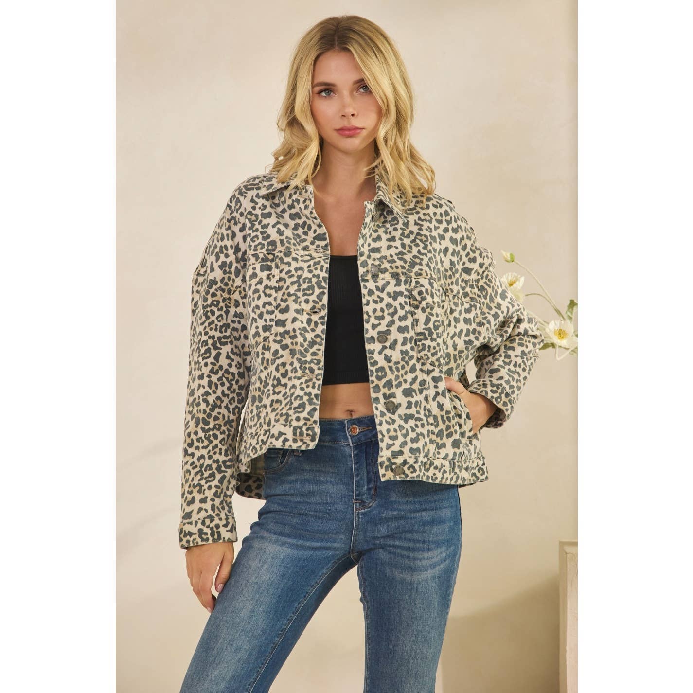 Leopard Printed Denim Jacket - Whimsical Details - ["Jacket","Jean jacket","leopard","leopard jacket","Safari Jacket"]