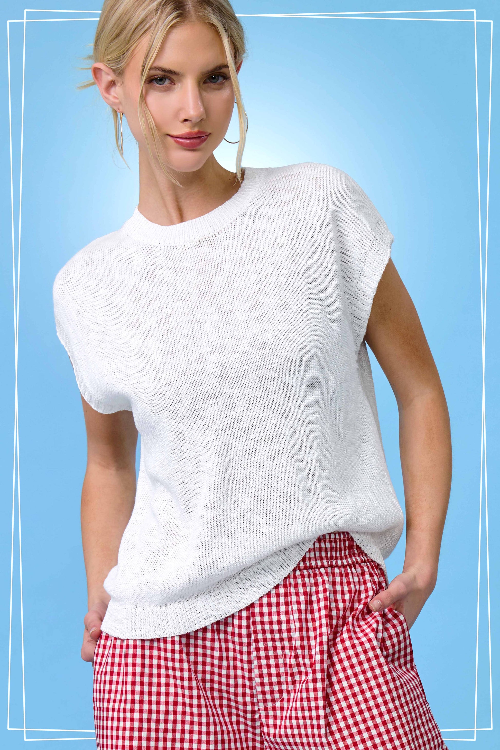 Loose Fit Sleeveless Ribbed Knit Crew Neck Top - Whimsical Details - ["Milk","sweater Tank","tank","tank top"]