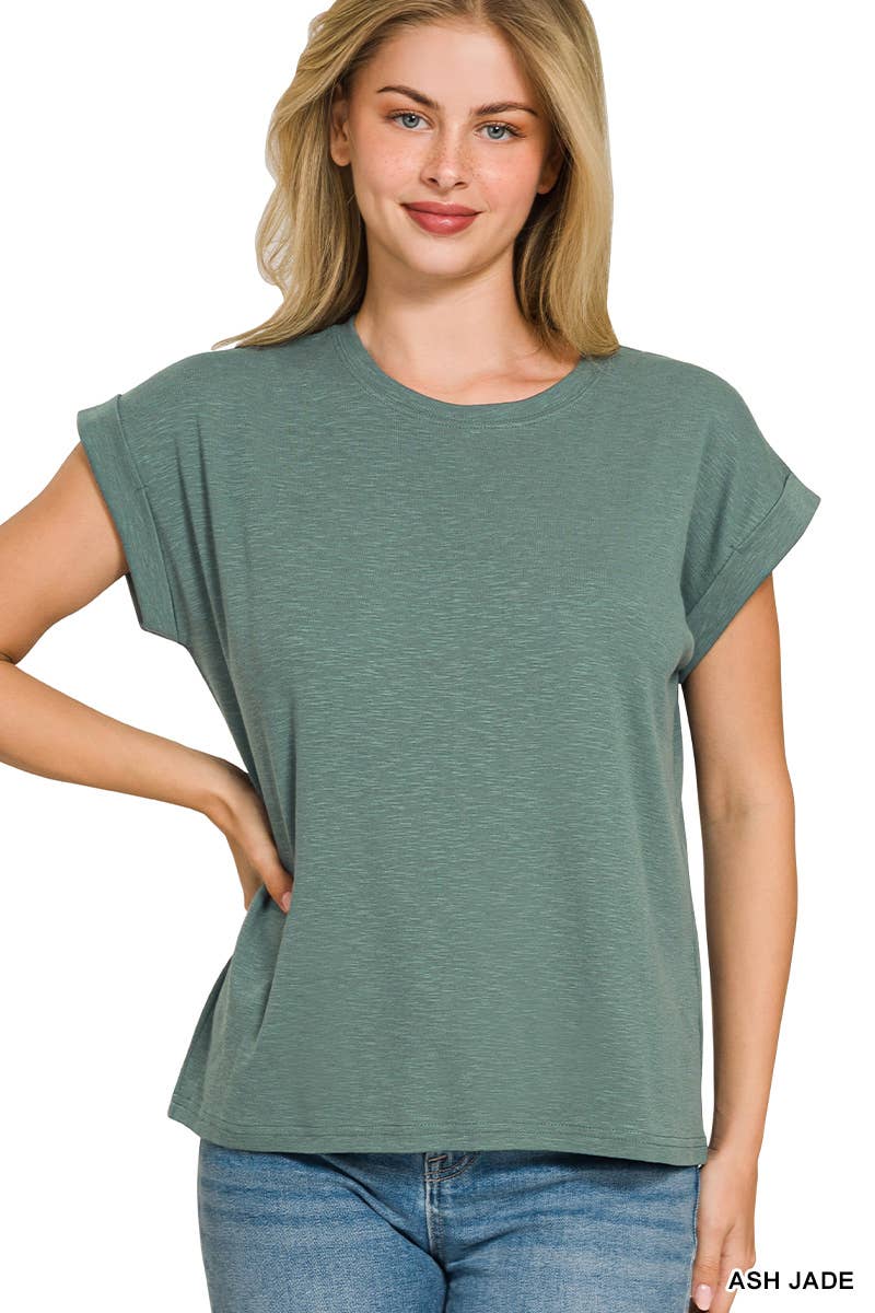Cotton Modal Slub Rolled Sleeve Tee