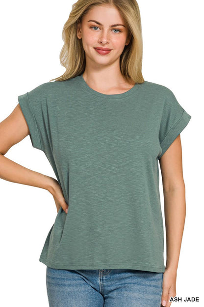 Cotton Modal Slub Rolled Sleeve Tee