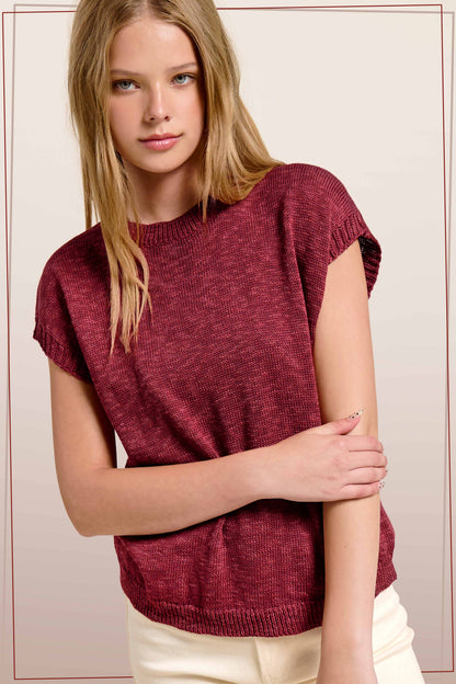 Loose Fit Sleeveless Ribbed Knit Crew Neck Top - Whimsical Details - ["Milk","sweater Tank","tank","tank top"]