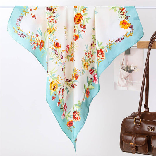 Spring Meadow Floral Silk-Feel Scarf - Whimsical Details - ["bag charm","scarf"]