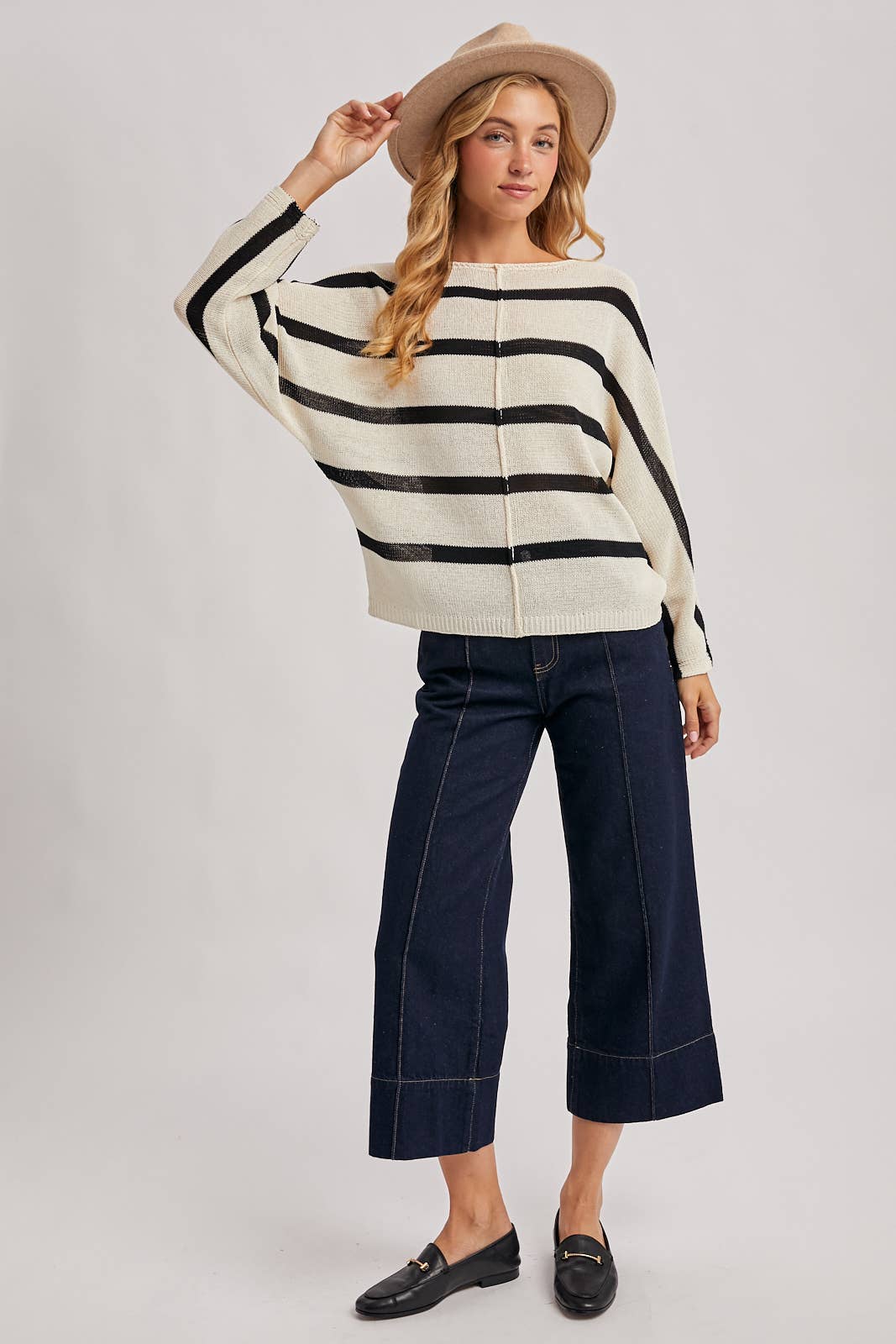 SHEER STRIPED OVERSIZE KNIT PULLOVER