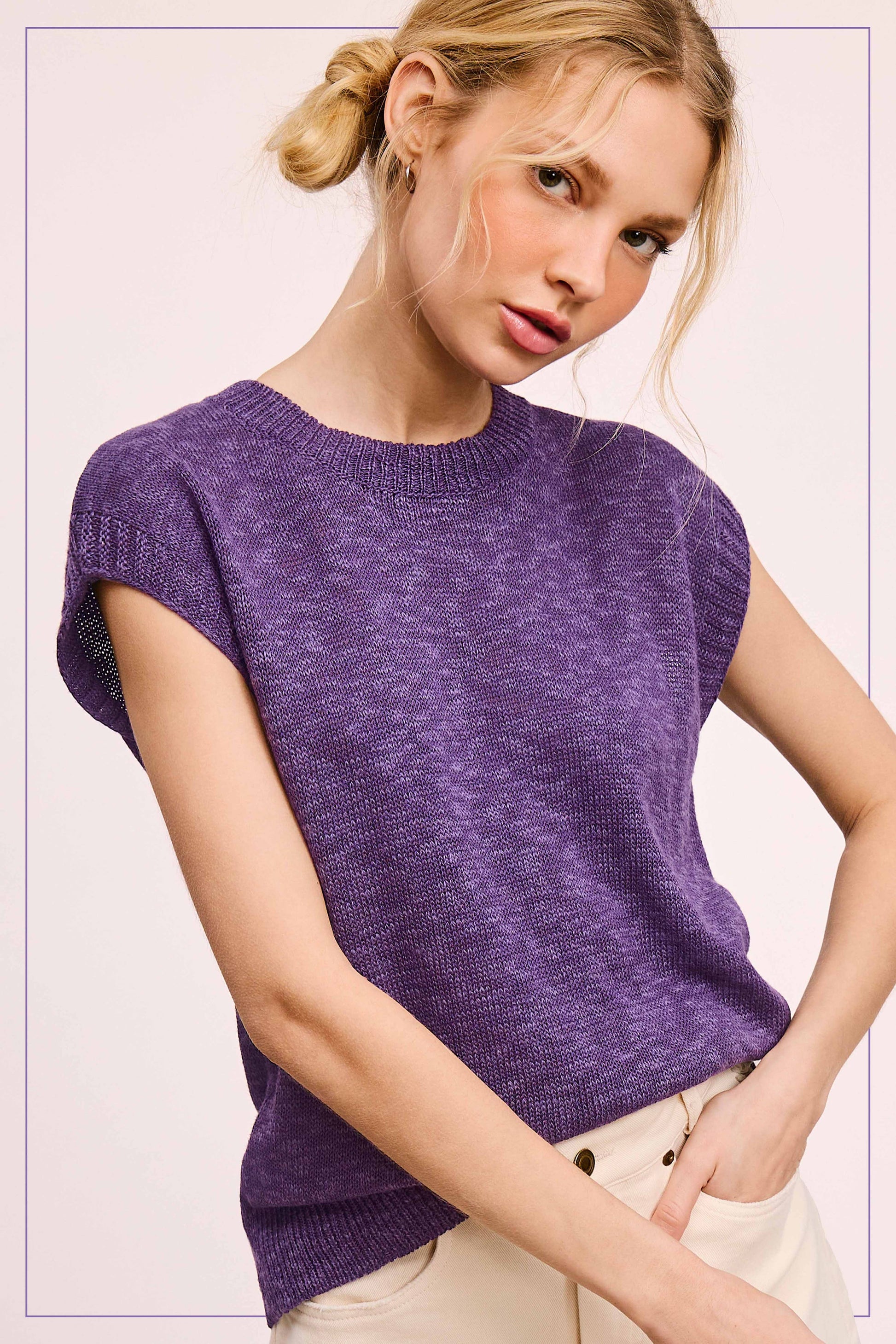 Loose Fit Sleeveless Ribbed Knit Crew Neck Top - Whimsical Details - ["Milk","sweater Tank","tank","tank top"]