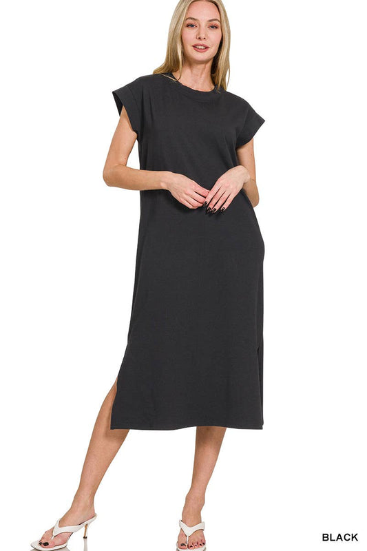 Round Neck Short Sleeve Midi Dress