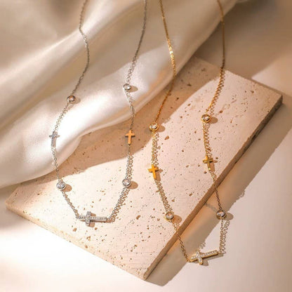Jodi Rhinestone and Cross Necklace
