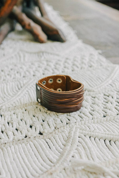 Braided Leather Cuff Bracelet w/ Adjustable Clasp - Whimsical Details