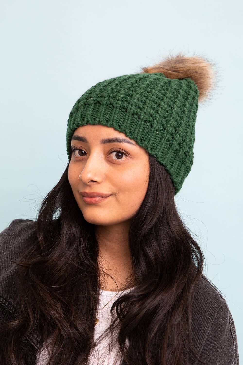 Textured Beanie With Pom Pom - Whimsical Details