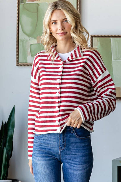 Mock Neck Stripe Sweater - Whimsical Details - ["button up","cardigan","snap cardigan","Spring","sweater"]