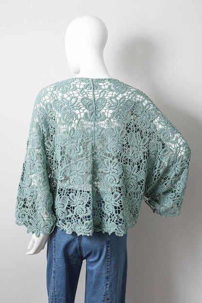 Crochet Floral Petal Kimono Wrap - Whimsical Details - ["kimono","lace","mocha","tie waist"]