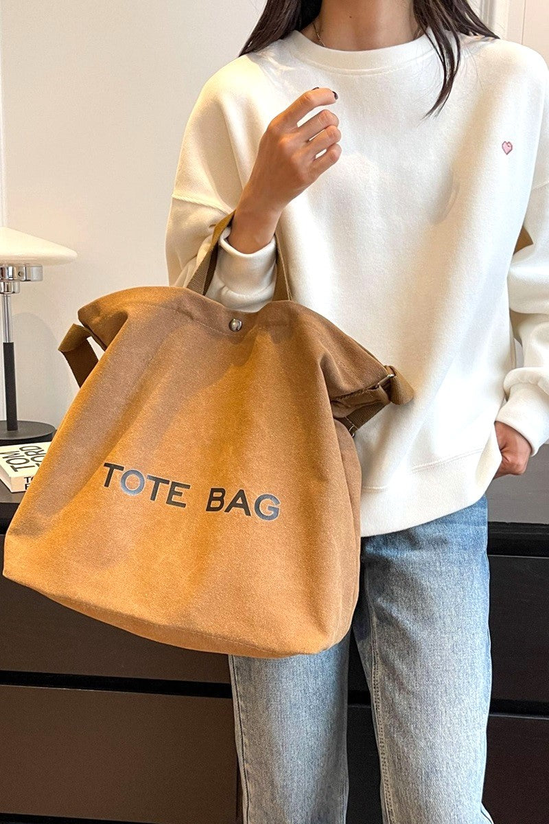 Minimalist large capacity canvas shoulder tote bag - Whimsical Details - ["minimal","simple","totebag"]