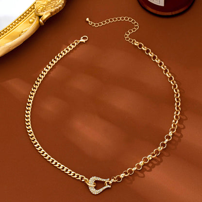 Pave Crystal Horseshoe Carabiner Mixed Necklace