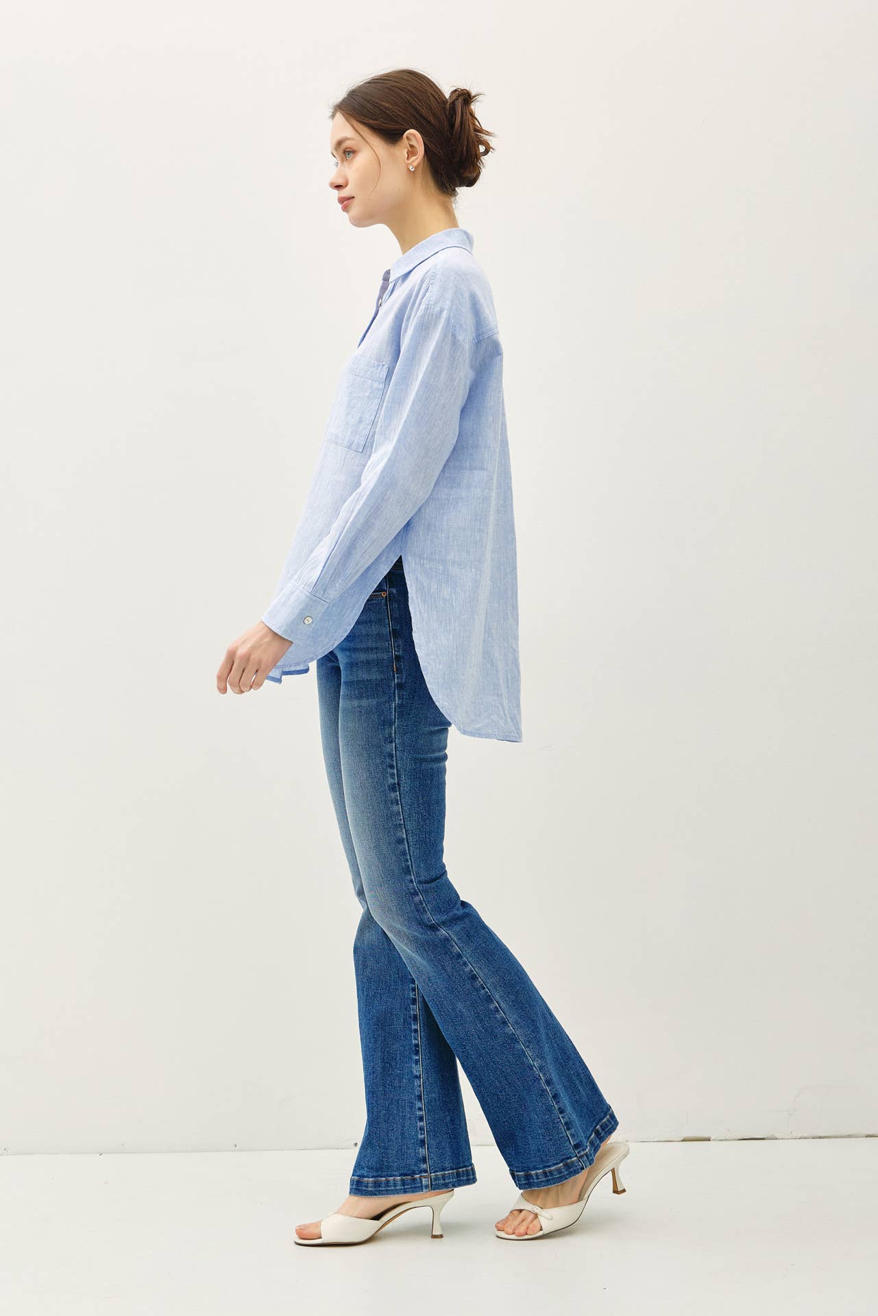 COTTON LINEN BLEND LONG SLEEVE BUTTON UP SHIRT - Whimsical Details - ["button down","button up","buttons","denim shirt","Long sleeve","shirt"]
