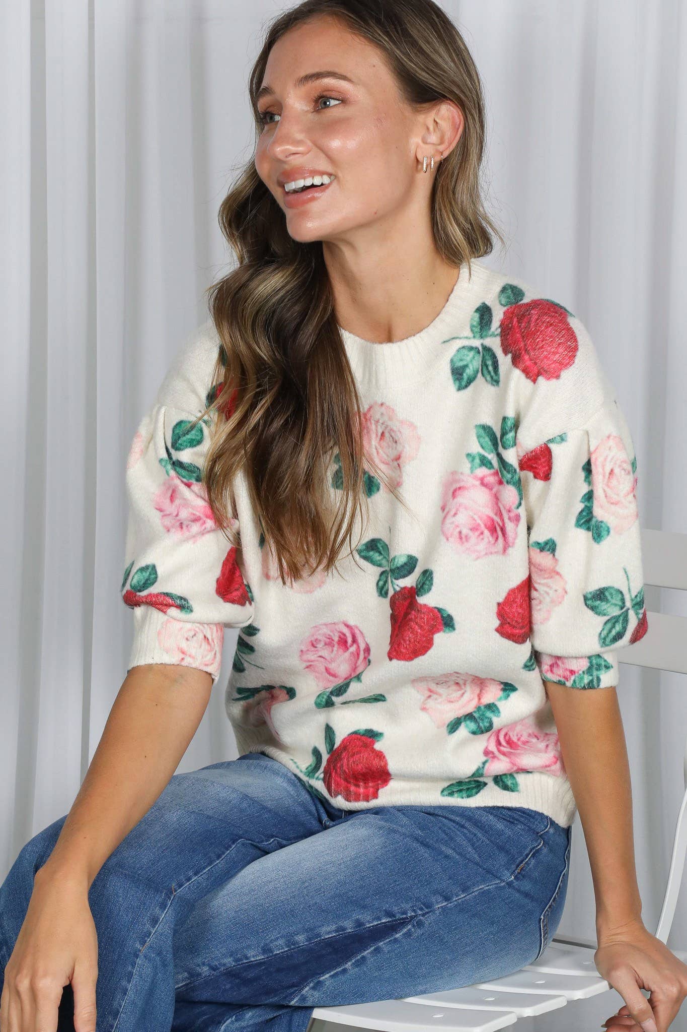 English Roses Crew Neck Cozy Soft Knit Sweater