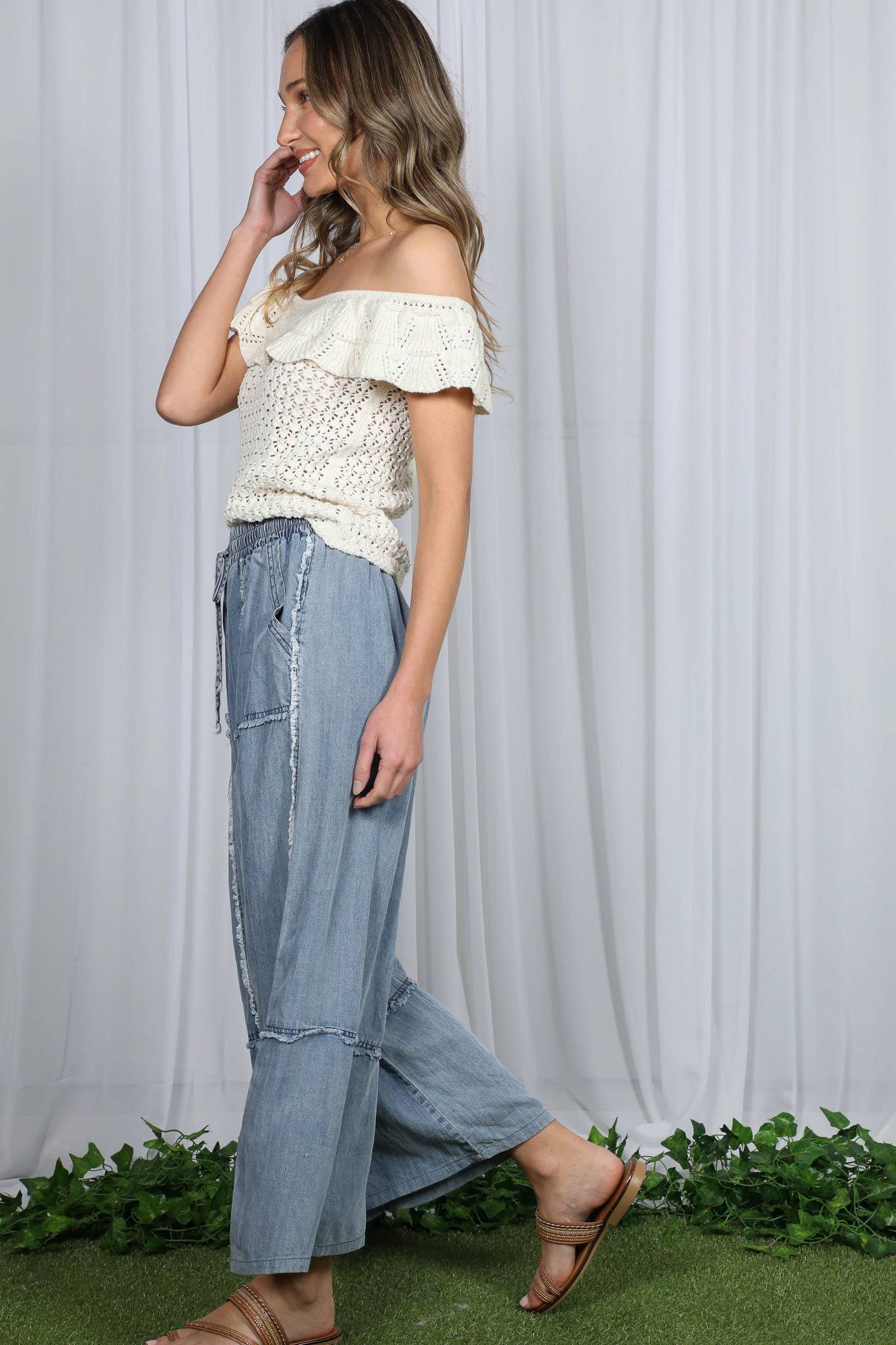 Self Fray 100%Tencel Chambray Washed Palazzo Pants