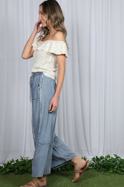 Self Fray 100%Tencel Chambray Washed Palazzo Pants