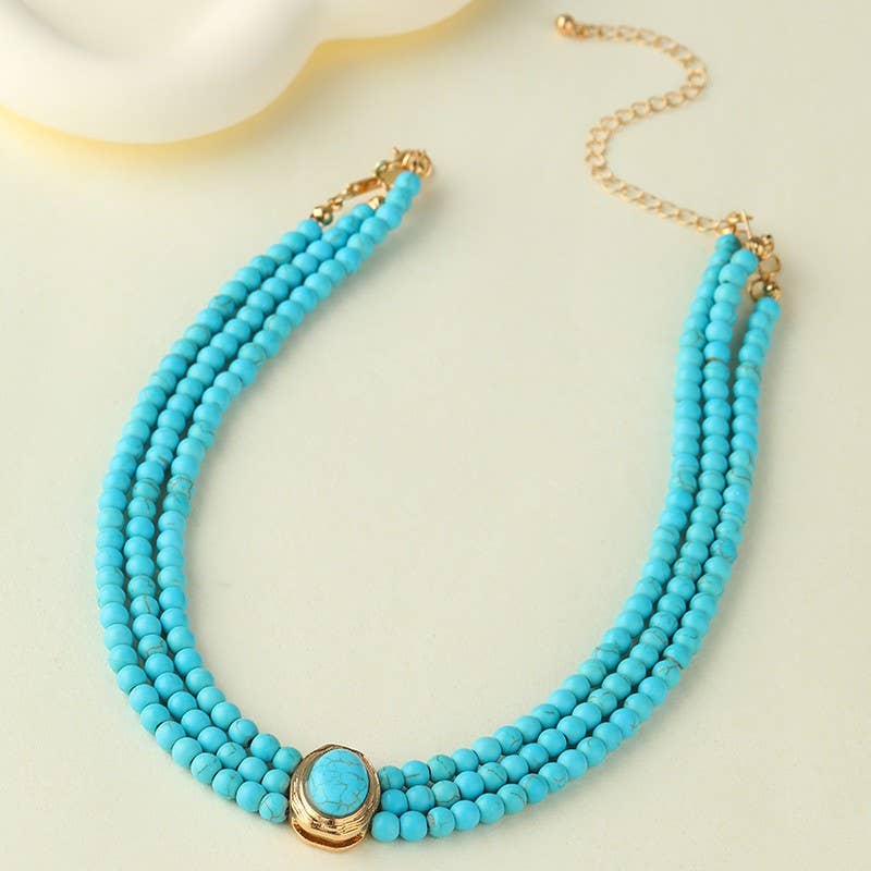Becky Bohemian Multi Strand Turquoise Bead Necklace