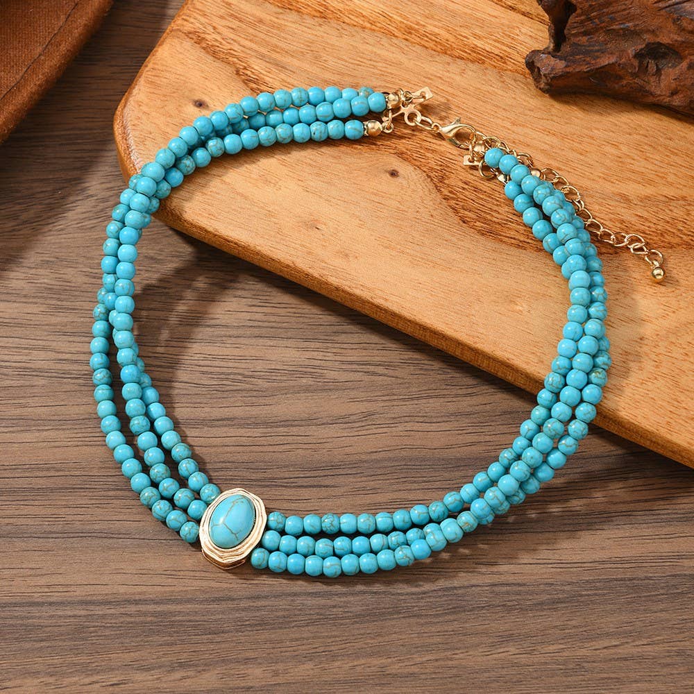 Becky Bohemian Multi Strand Turquoise Bead Necklace