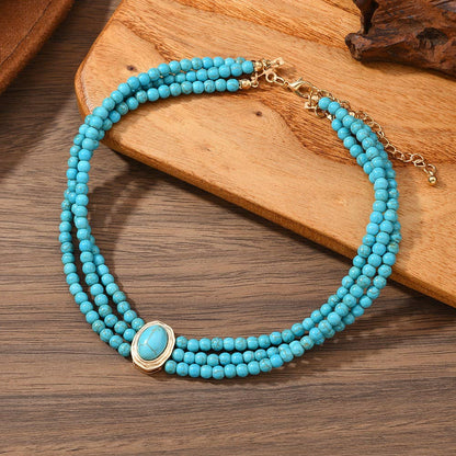 Becky Bohemian Multi Strand Turquoise Bead Necklace