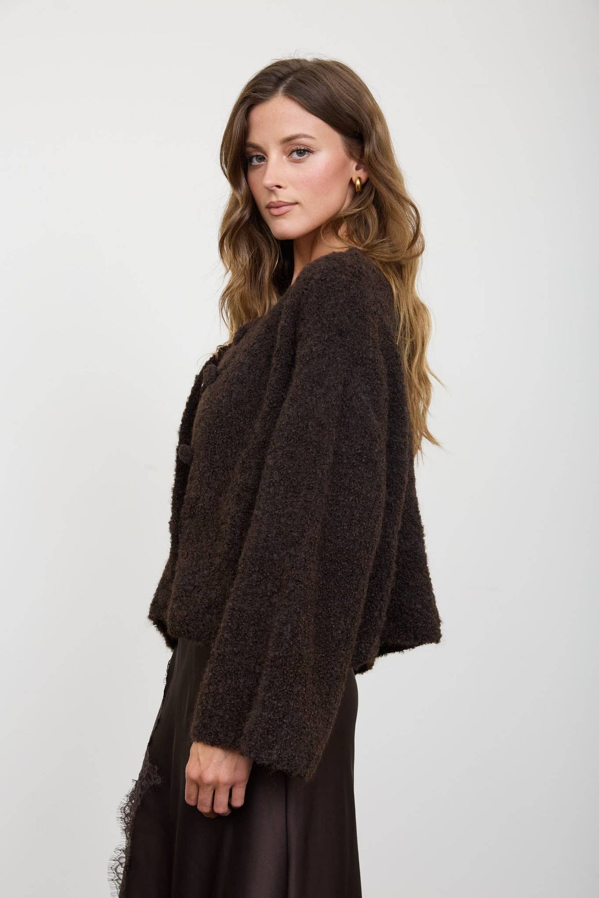 Fuzzy Knit Button Down Boxy Cardigan
