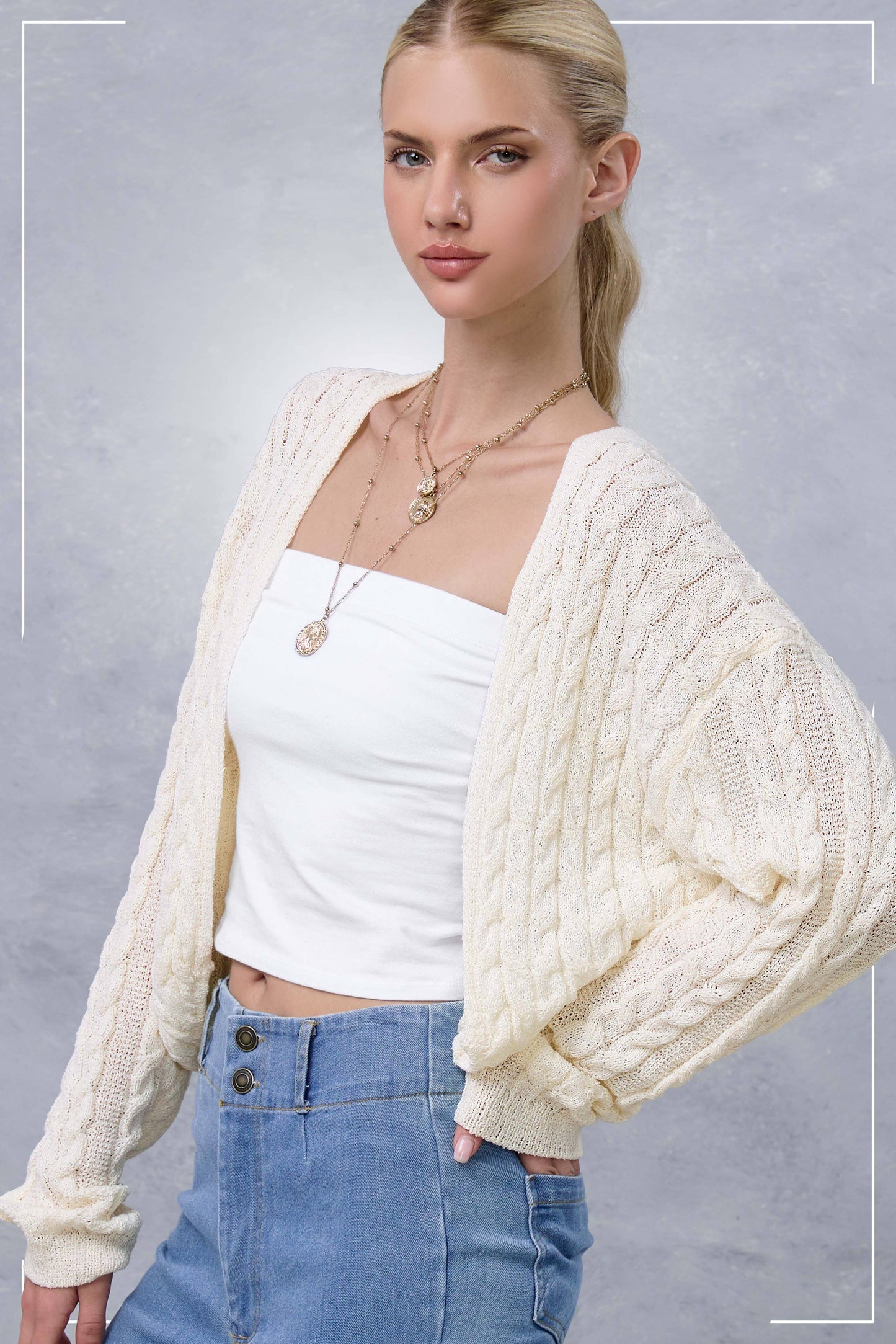 Dolman Sleeve Boho Cable Knit Cocoon Cardigan Fall