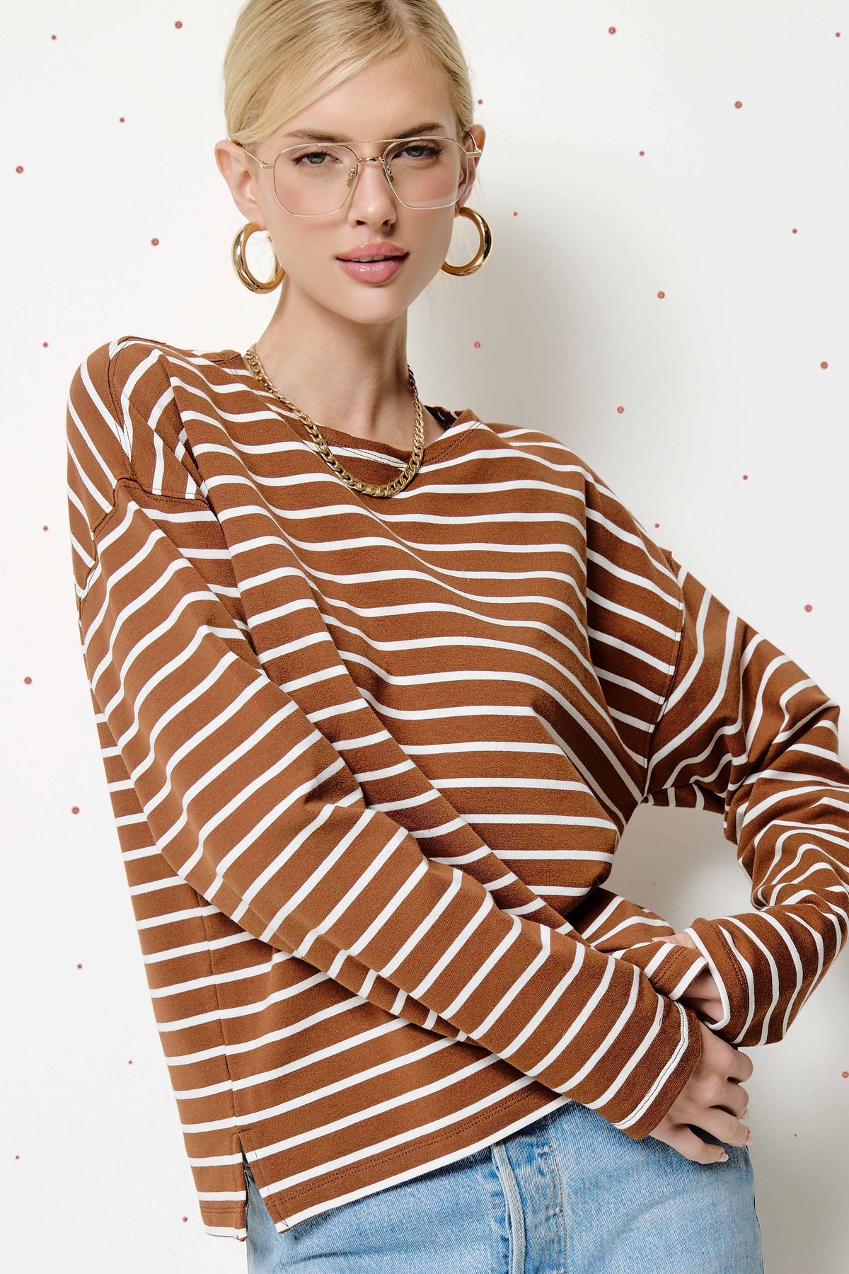 Relaxed Oversized Stripe Drop Shoulder Mariner Top