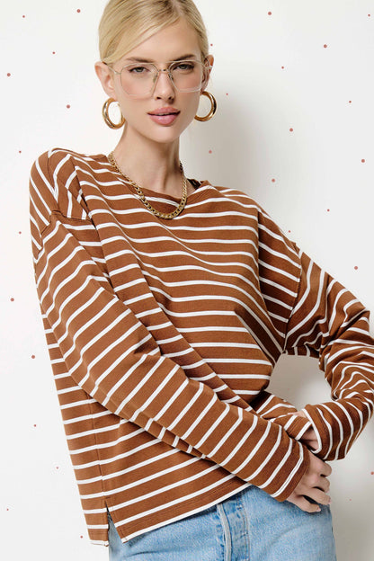 Relaxed Oversized Stripe Drop Shoulder Mariner Top
