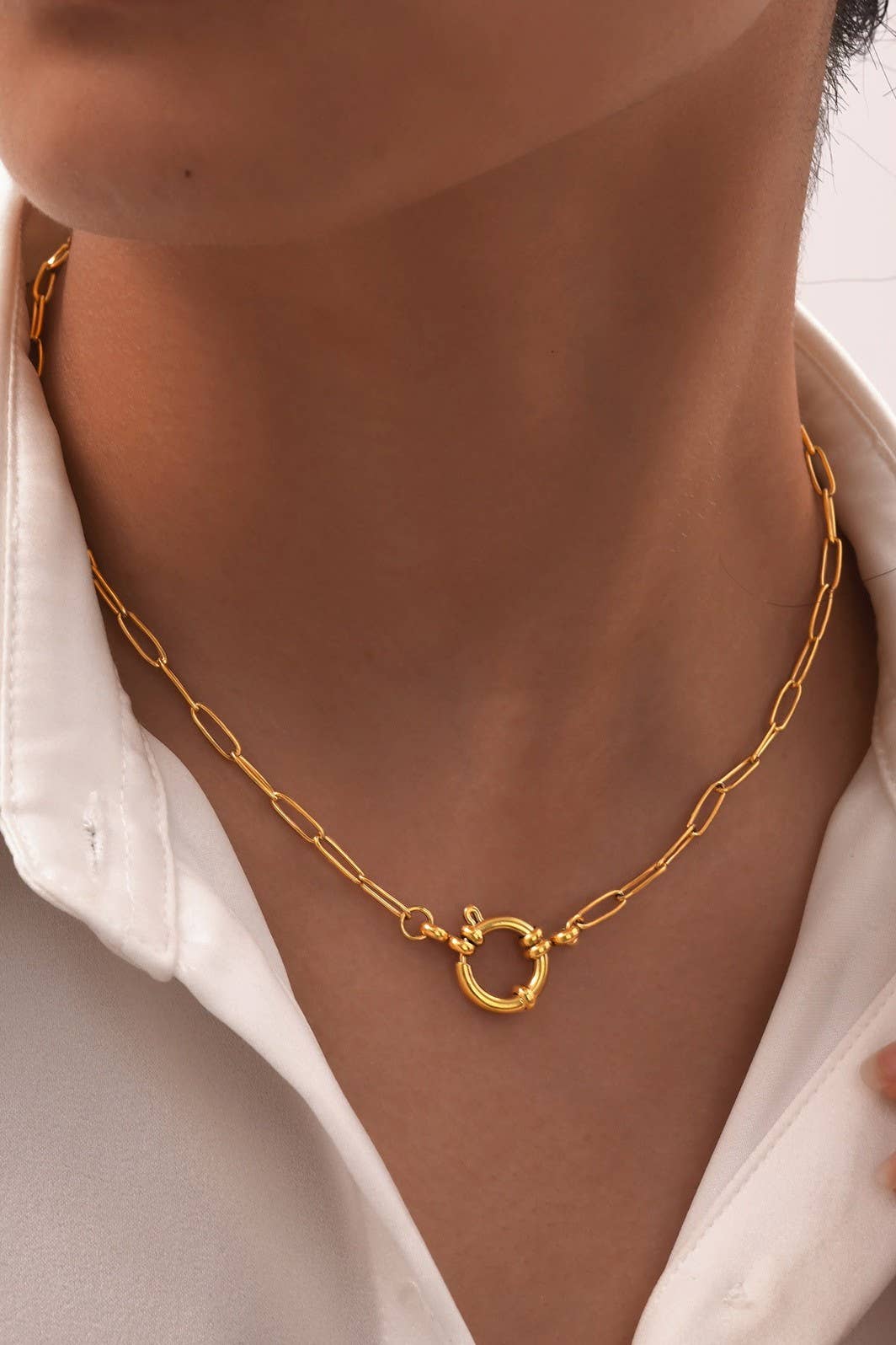 MADISON 18K STAINLESS STEEL TARNISH FREE CIRCLE NECKLACE - Whimsical Details - ["gold","gold hoops","necklace"]