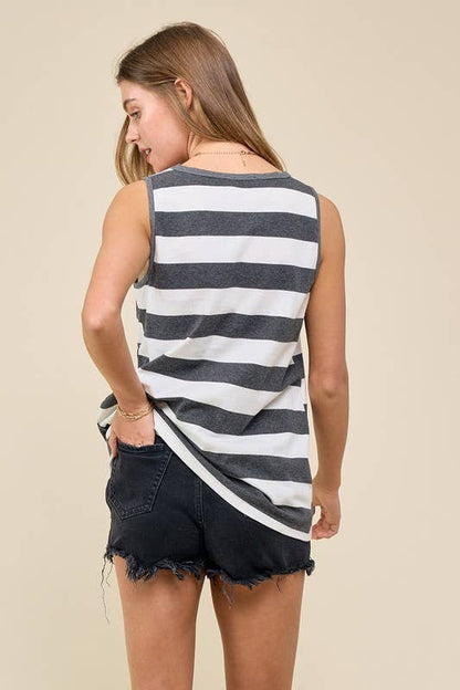 Striped Cami With Contrast Neck Band