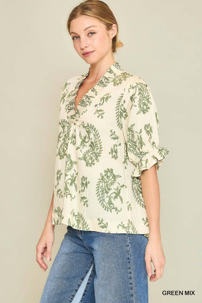 Paisley Print V-neck Top